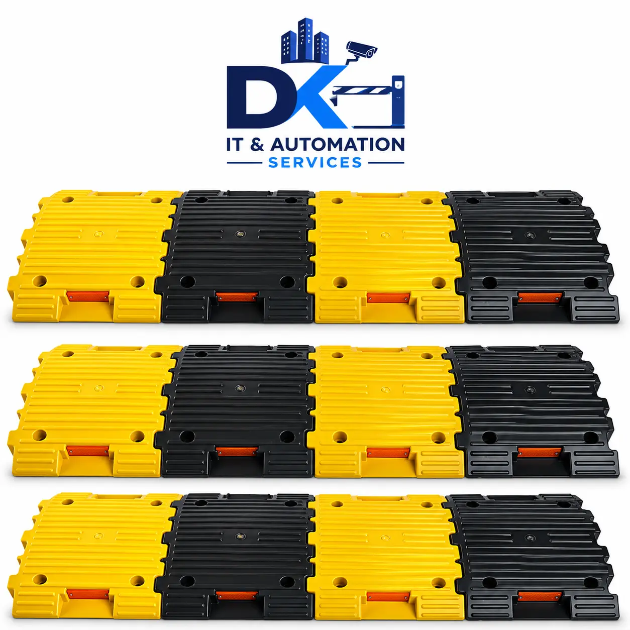 Yellow and black modular plastic speed breaker sections supplied by DK IT AND AUTOMATION SERVICES